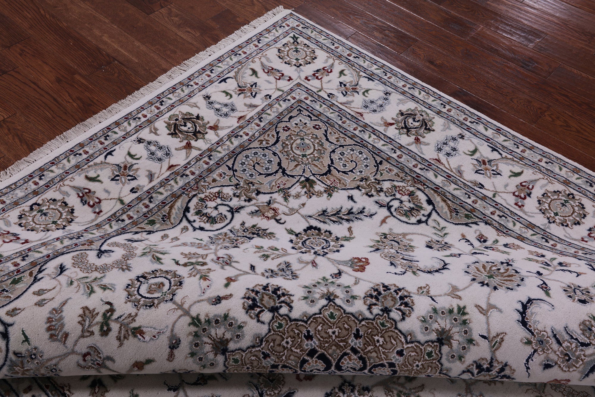 Ivory Square Persian Nain Hand Knotted Wool & Silk Rug - 8' 2" X 8' 3" - Golden Nile