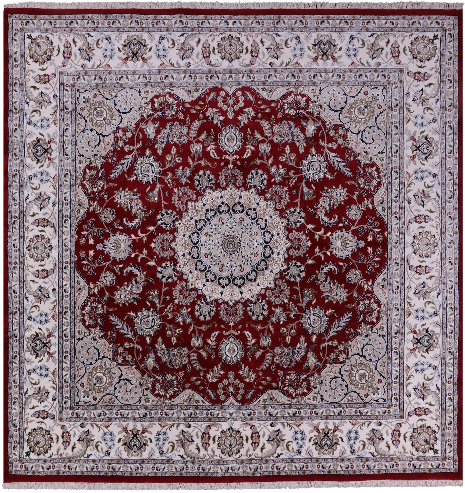 Square Persian Nain Hand Knotted Wool & Silk Rug - 9' 9" X 10' 0" - Golden Nile
