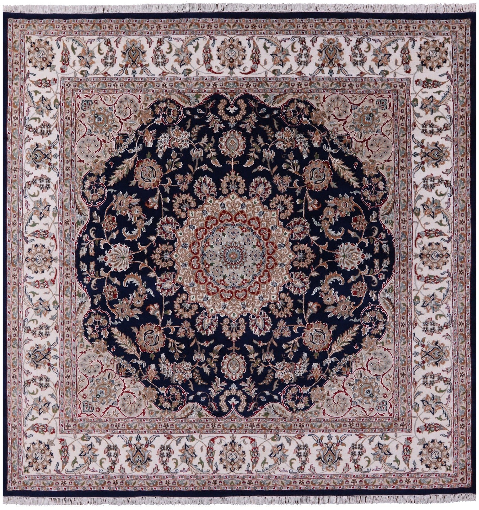 Blue Square Persian Nain Hand Knotted Wool & Silk Rug - 8' 11" X 9' 0" - Golden Nile
