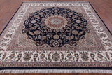 Blue Square Persian Nain Hand Knotted Wool & Silk Rug - 8' 11" X 9' 0" - Golden Nile