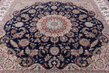 Blue Square Persian Nain Hand Knotted Wool & Silk Rug - 8' 11" X 9' 0" - Golden Nile
