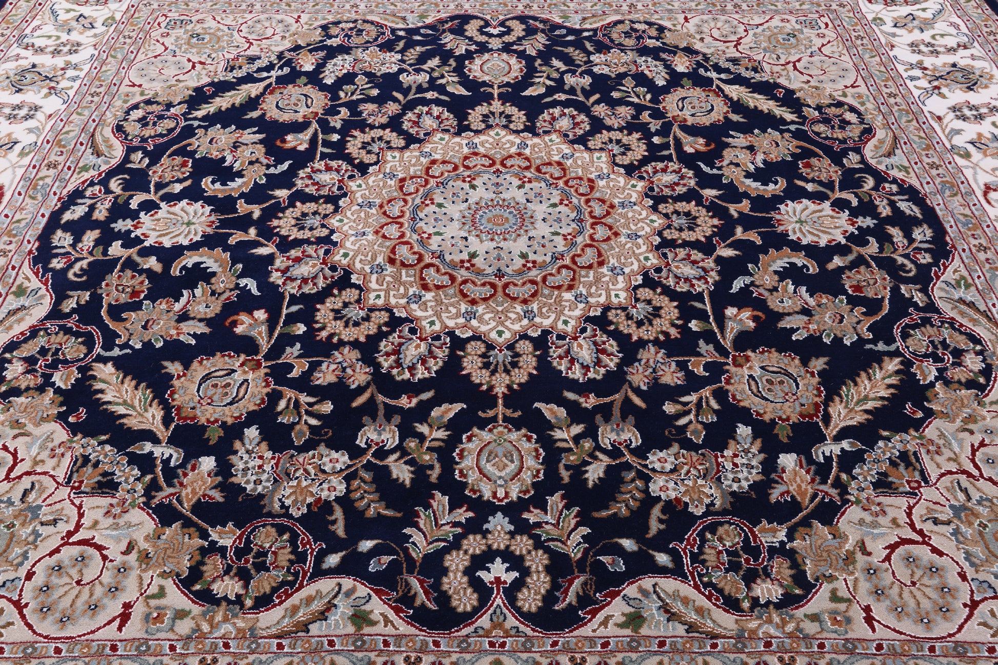 Blue Square Persian Nain Hand Knotted Wool & Silk Rug - 8' 11" X 9' 0" - Golden Nile