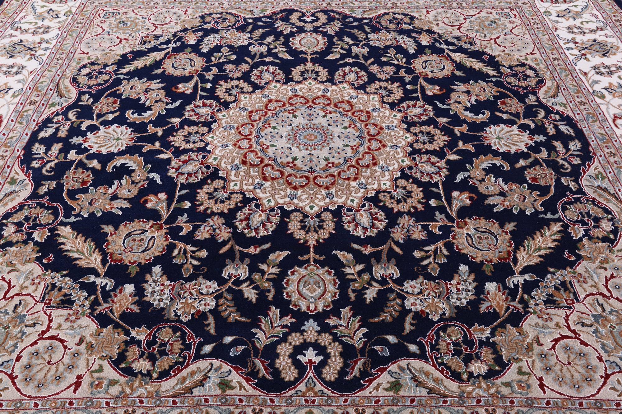 Blue Square Persian Nain Hand Knotted Wool & Silk Rug - 8' 11" X 9' 0" - Golden Nile