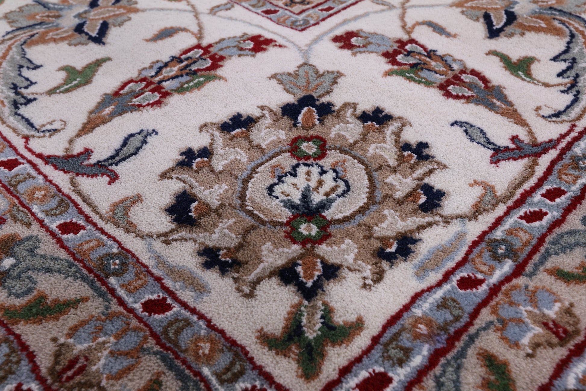 Blue Square Persian Nain Hand Knotted Wool & Silk Rug - 8' 11" X 9' 0" - Golden Nile