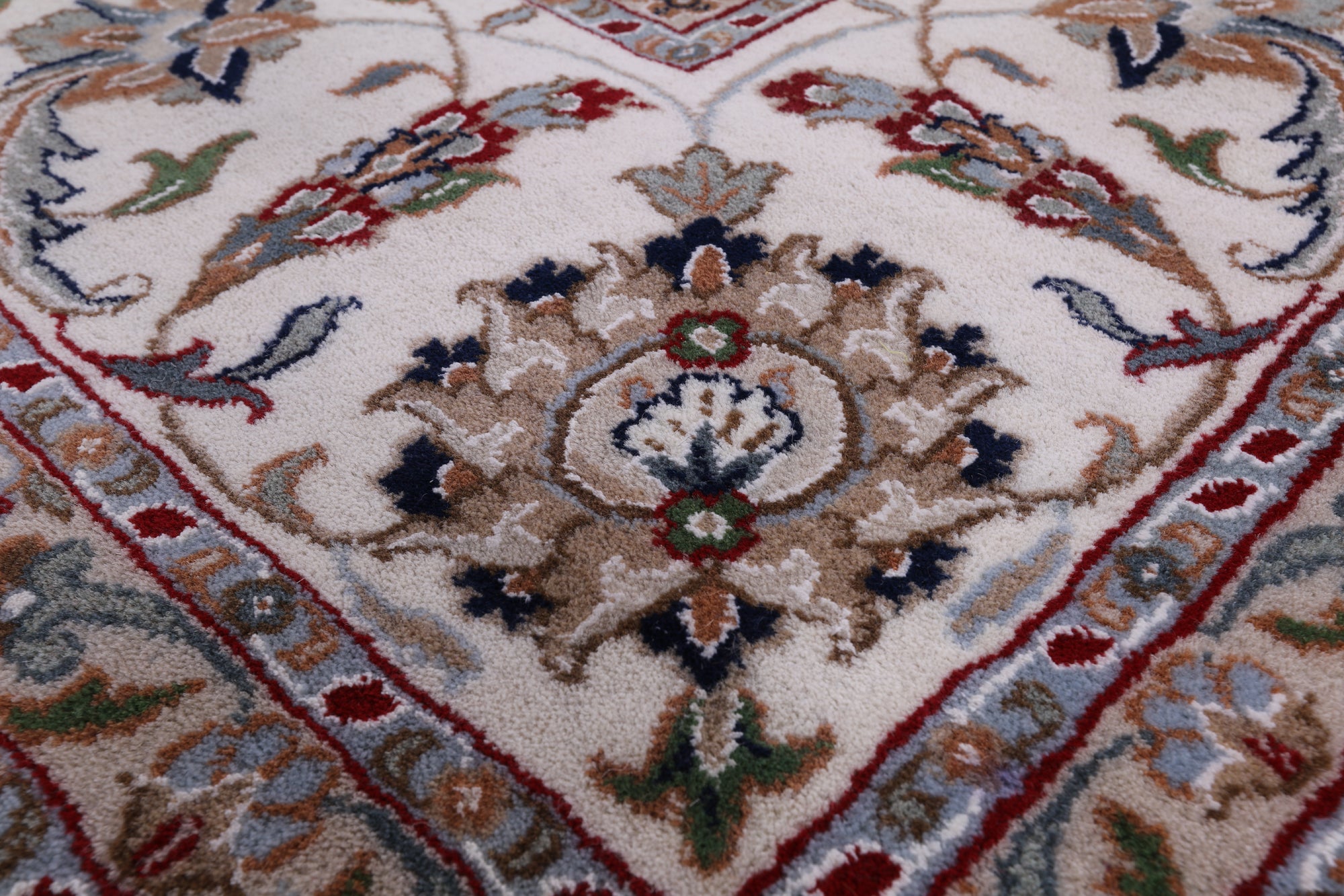 Blue Square Persian Nain Hand Knotted Wool & Silk Rug - 8' 11" X 9' 0" - Golden Nile