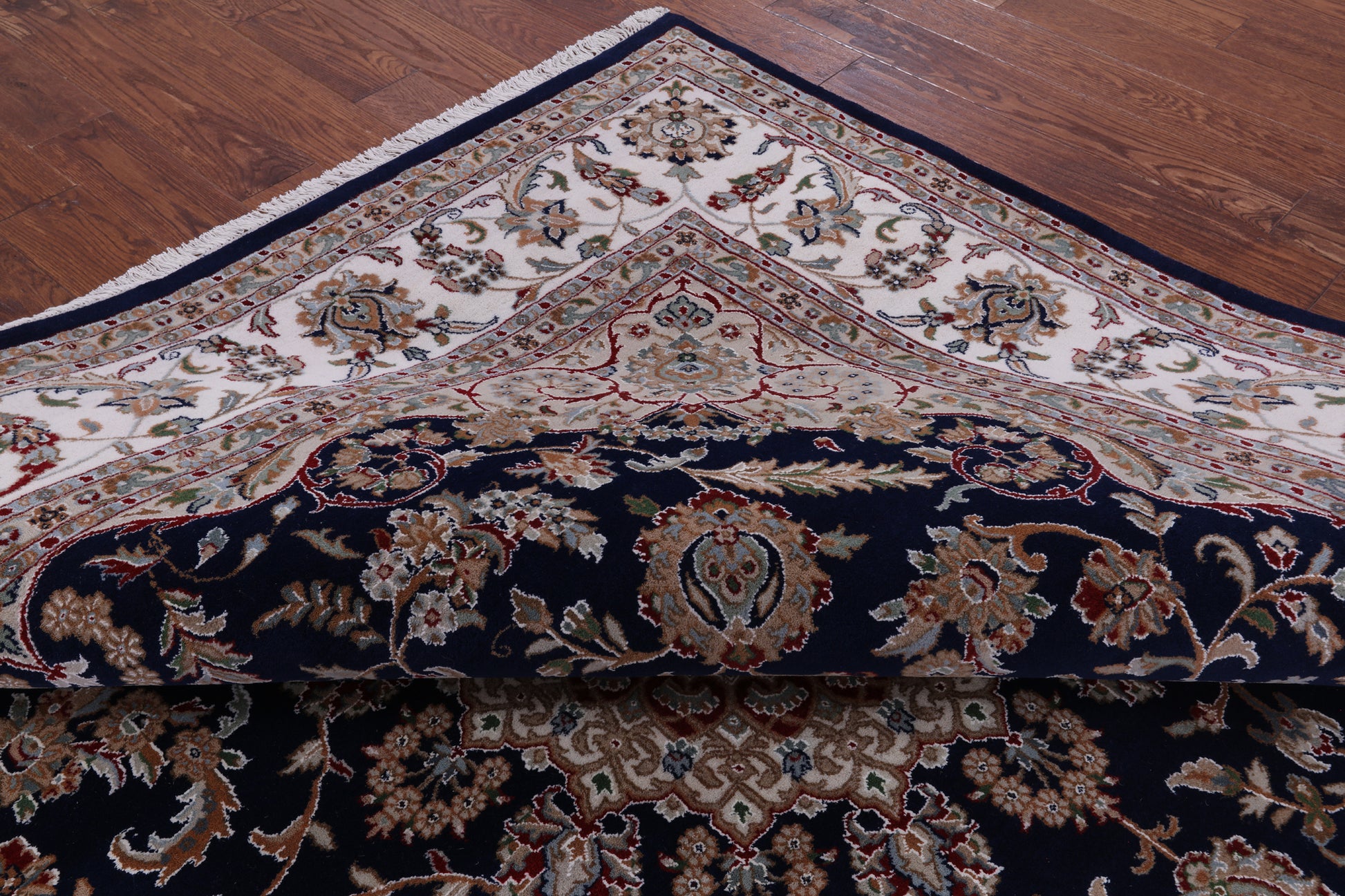 Blue Square Persian Nain Hand Knotted Wool & Silk Rug - 8' 11" X 9' 0" - Golden Nile