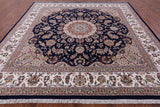 Blue Square Persian Nain Hand Knotted Wool & Silk Rug - 9' 11" X 10' 0" - Golden Nile
