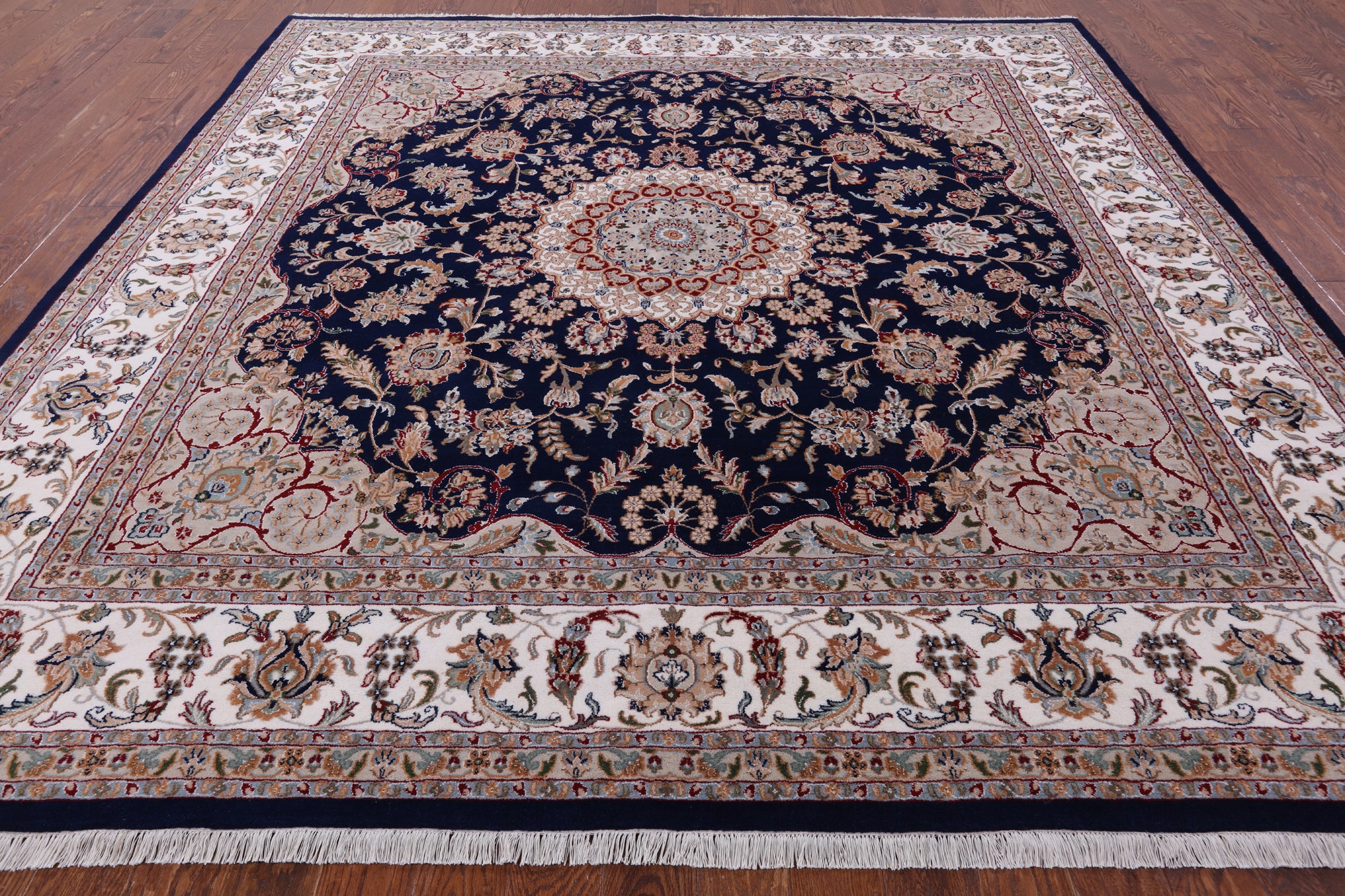 Blue Square Persian Nain Hand Knotted Wool & Silk Rug - 9' 11" X 10' 0" - Golden Nile
