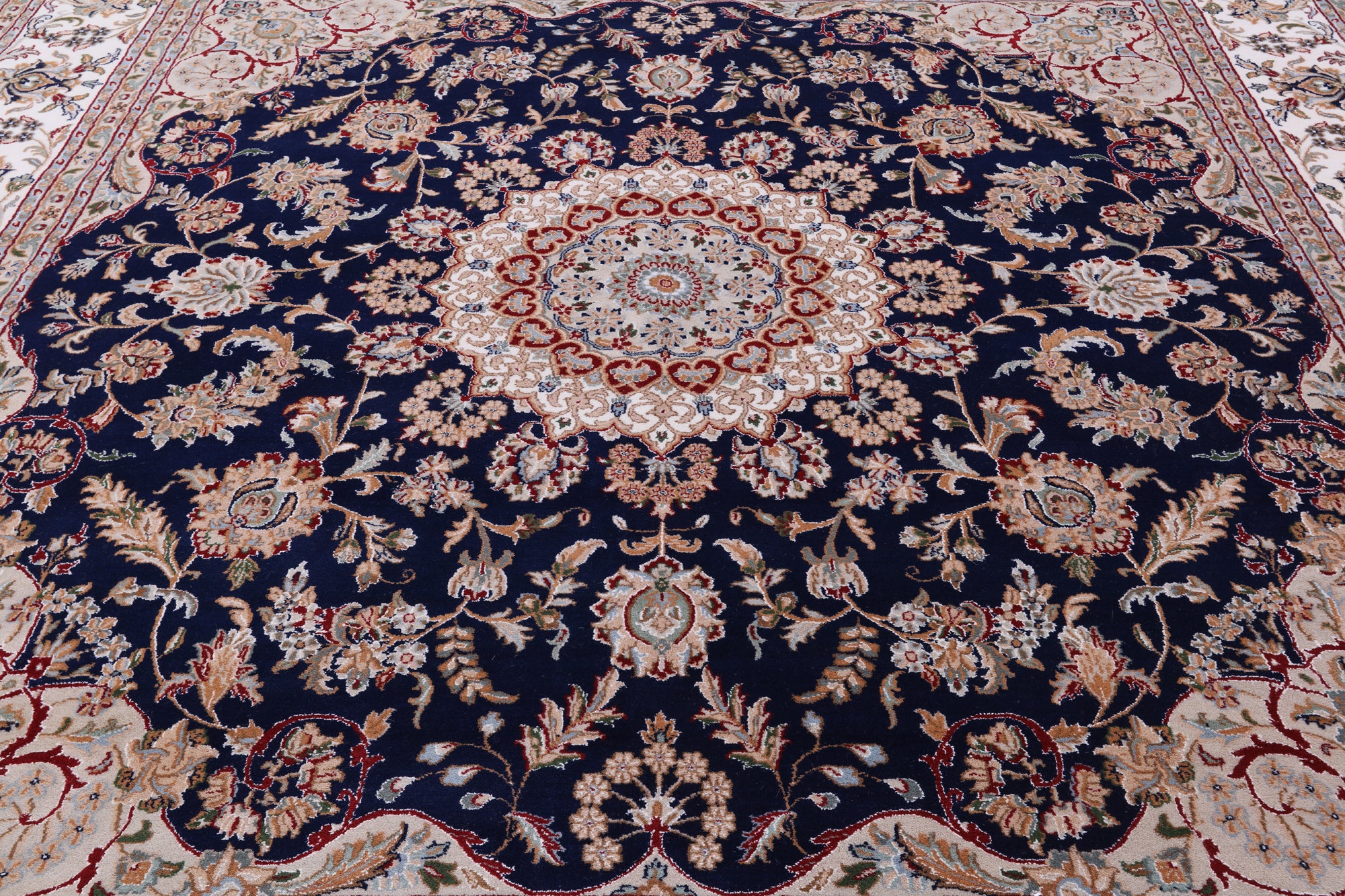 Blue Square Persian Nain Hand Knotted Wool & Silk Rug - 9' 11" X 10' 0" - Golden Nile