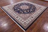 Blue Square Persian Nain Hand Knotted Wool & Silk Rug - 9' 11" X 10' 0" - Golden Nile