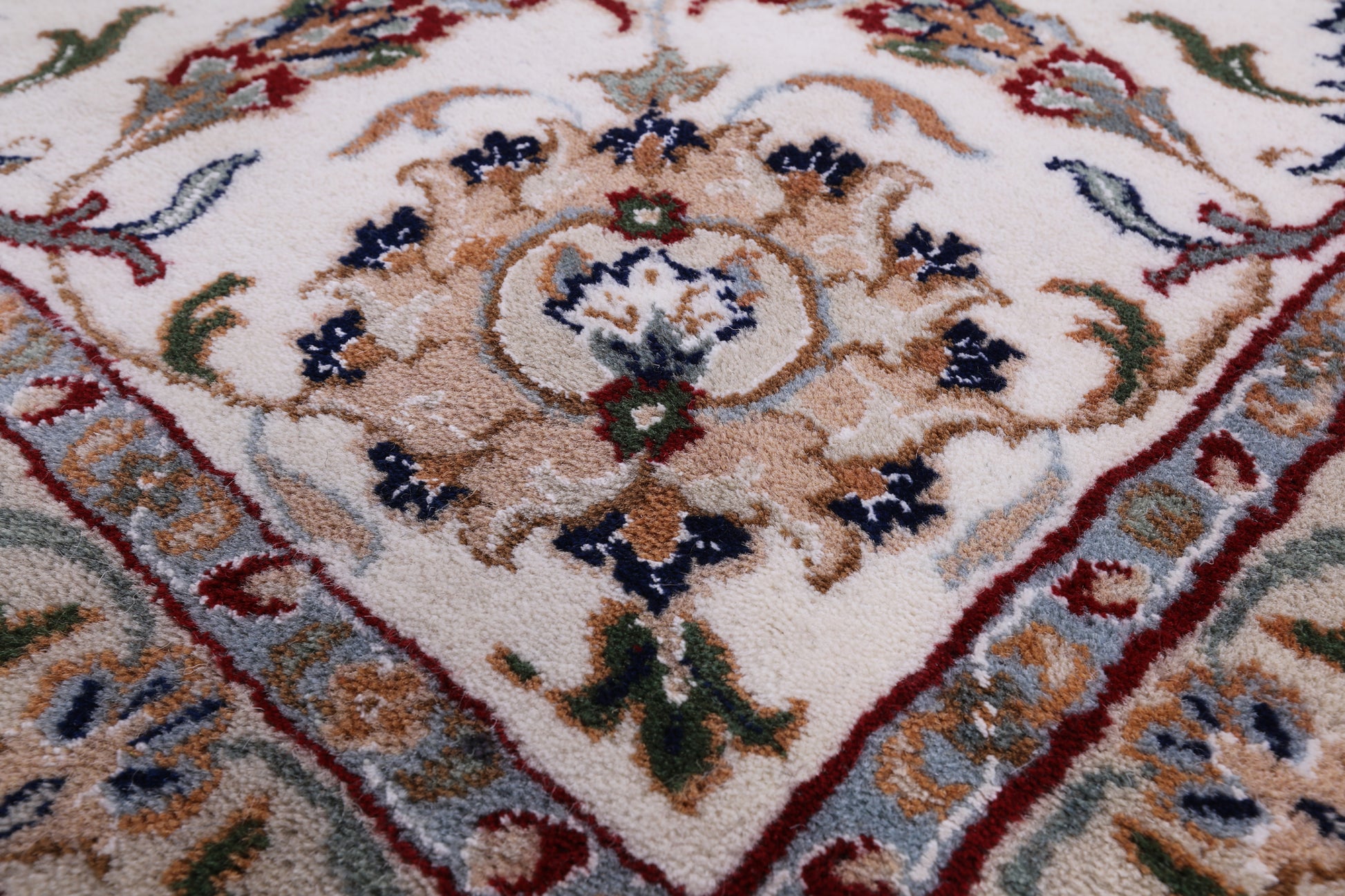 Blue Square Persian Nain Hand Knotted Wool & Silk Rug - 9' 11" X 10' 0" - Golden Nile