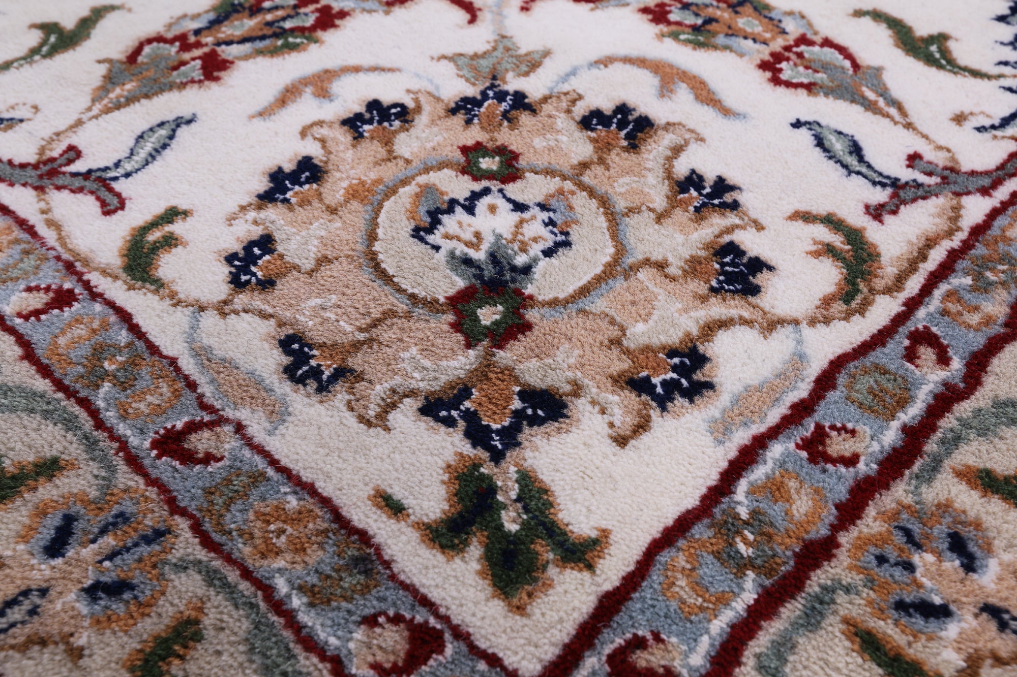 Blue Square Persian Nain Hand Knotted Wool & Silk Rug - 9' 11" X 10' 0" - Golden Nile