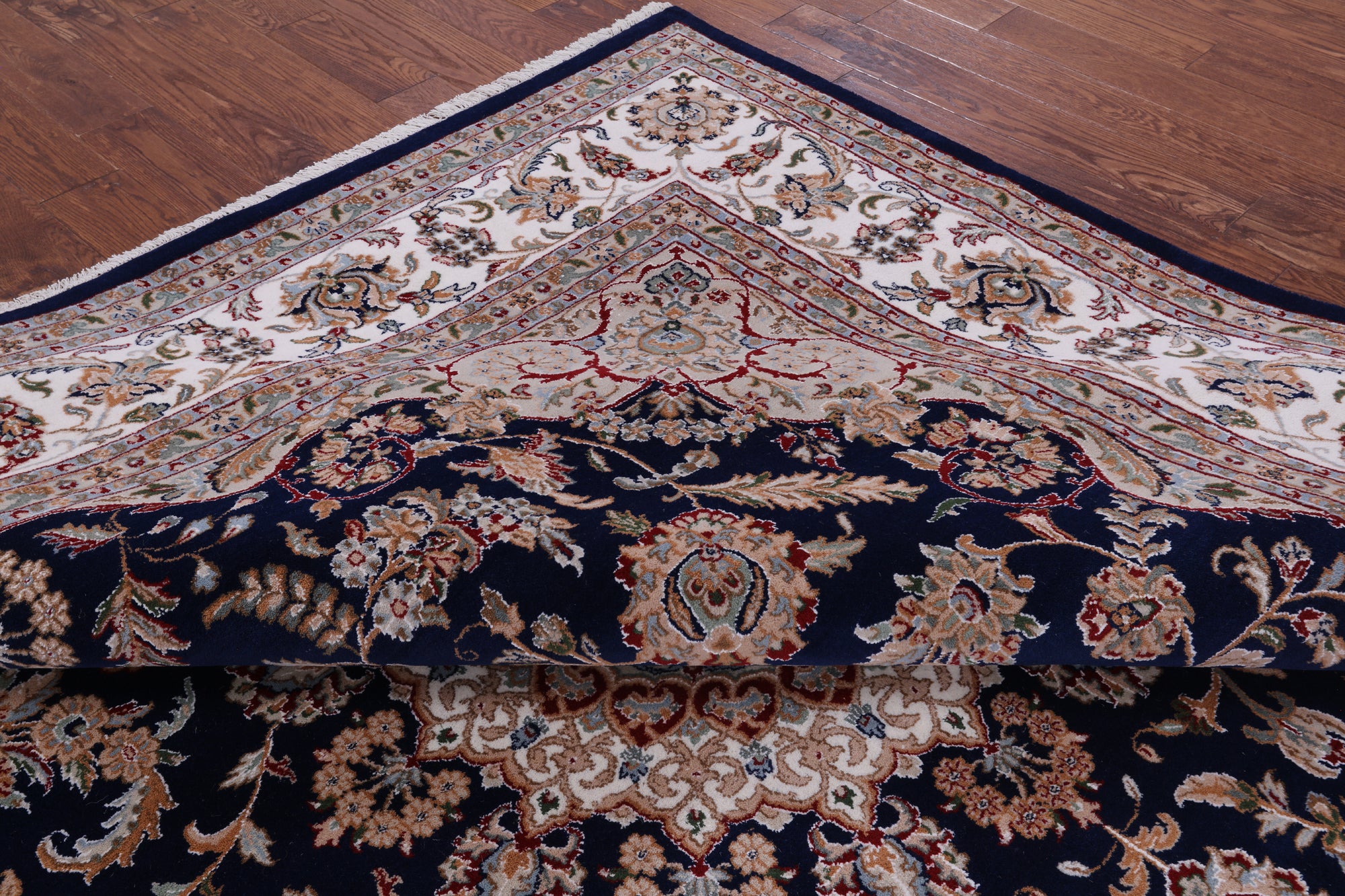 Blue Square Persian Nain Hand Knotted Wool & Silk Rug - 9' 11" X 10' 0" - Golden Nile