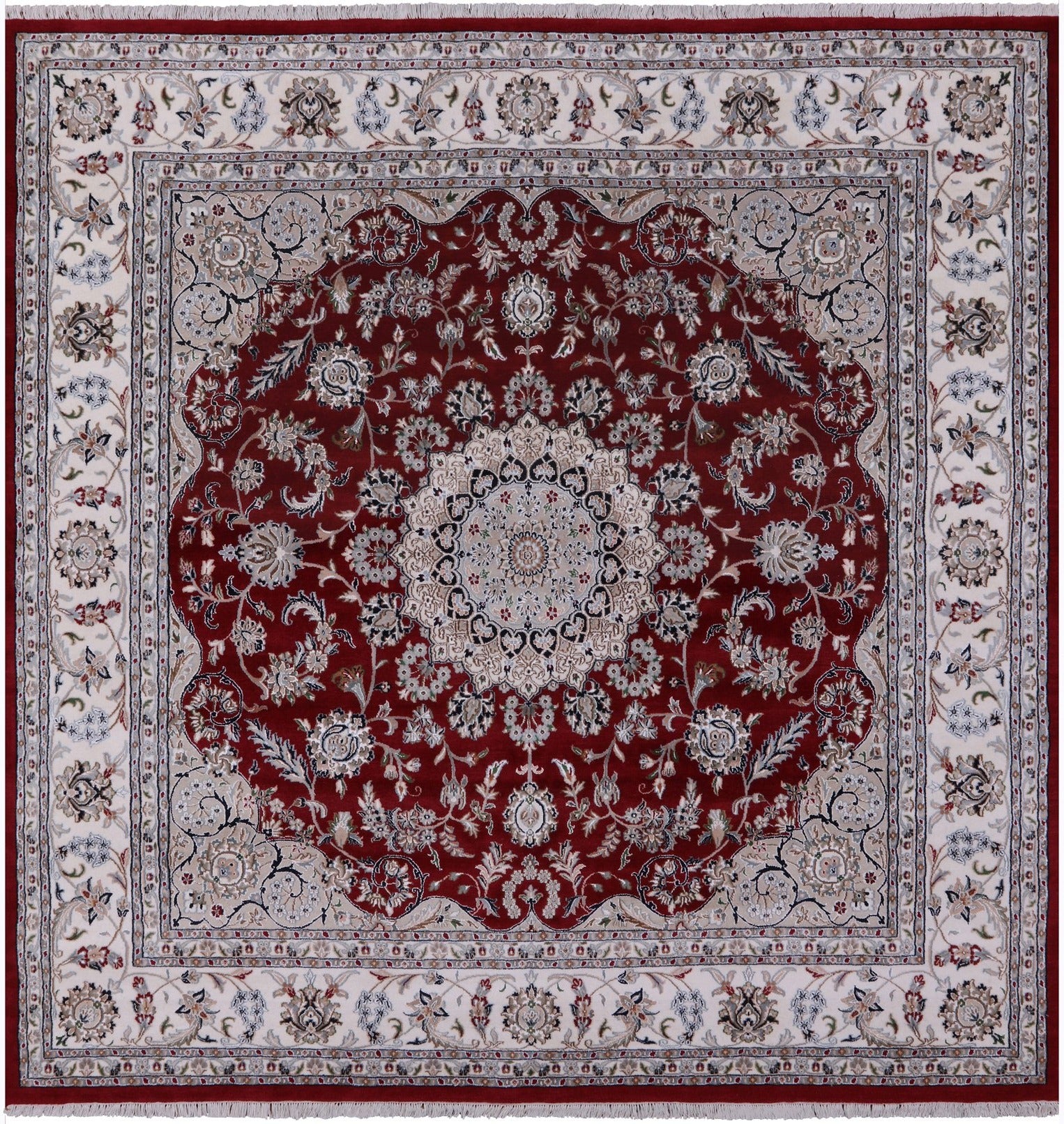 Square Persian Nain Hand Knotted Wool & Silk Rug - 8' 11" X 9' 1" - Golden Nile