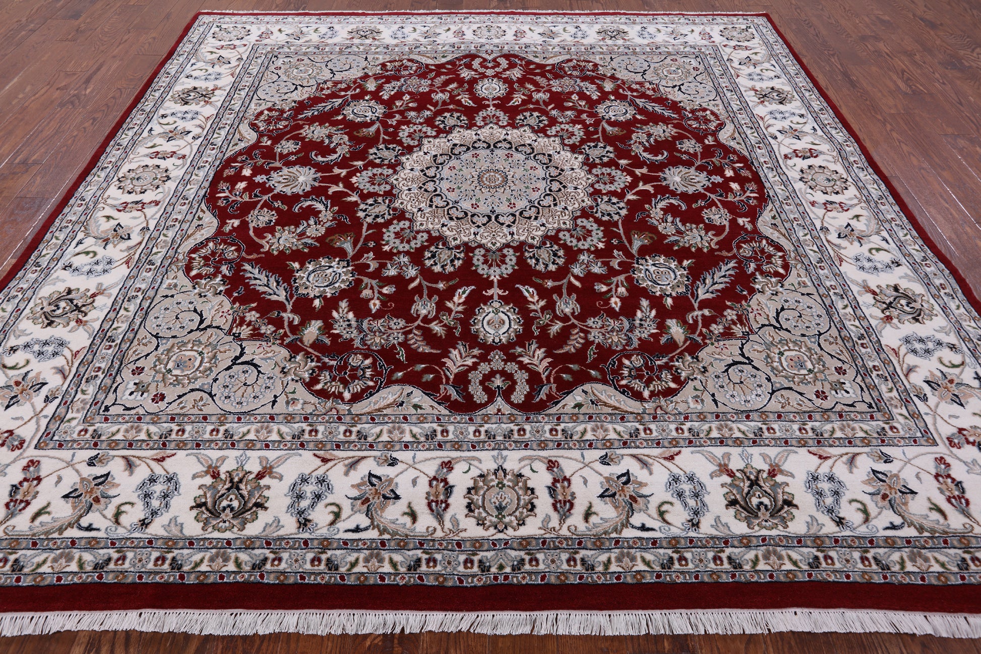 Square Persian Nain Hand Knotted Wool & Silk Rug - 8' 11" X 9' 1" - Golden Nile