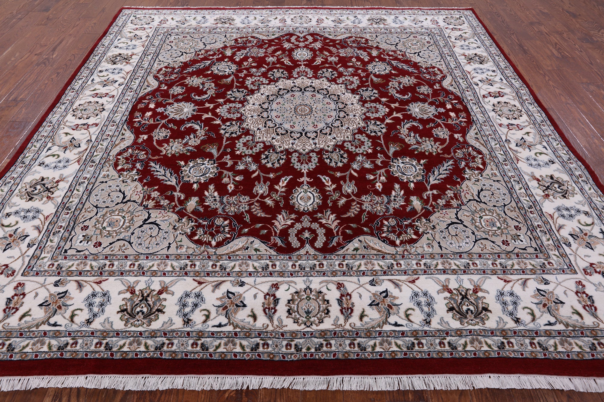 Square Persian Nain Hand Knotted Wool & Silk Rug - 8' 11" X 9' 1" - Golden Nile