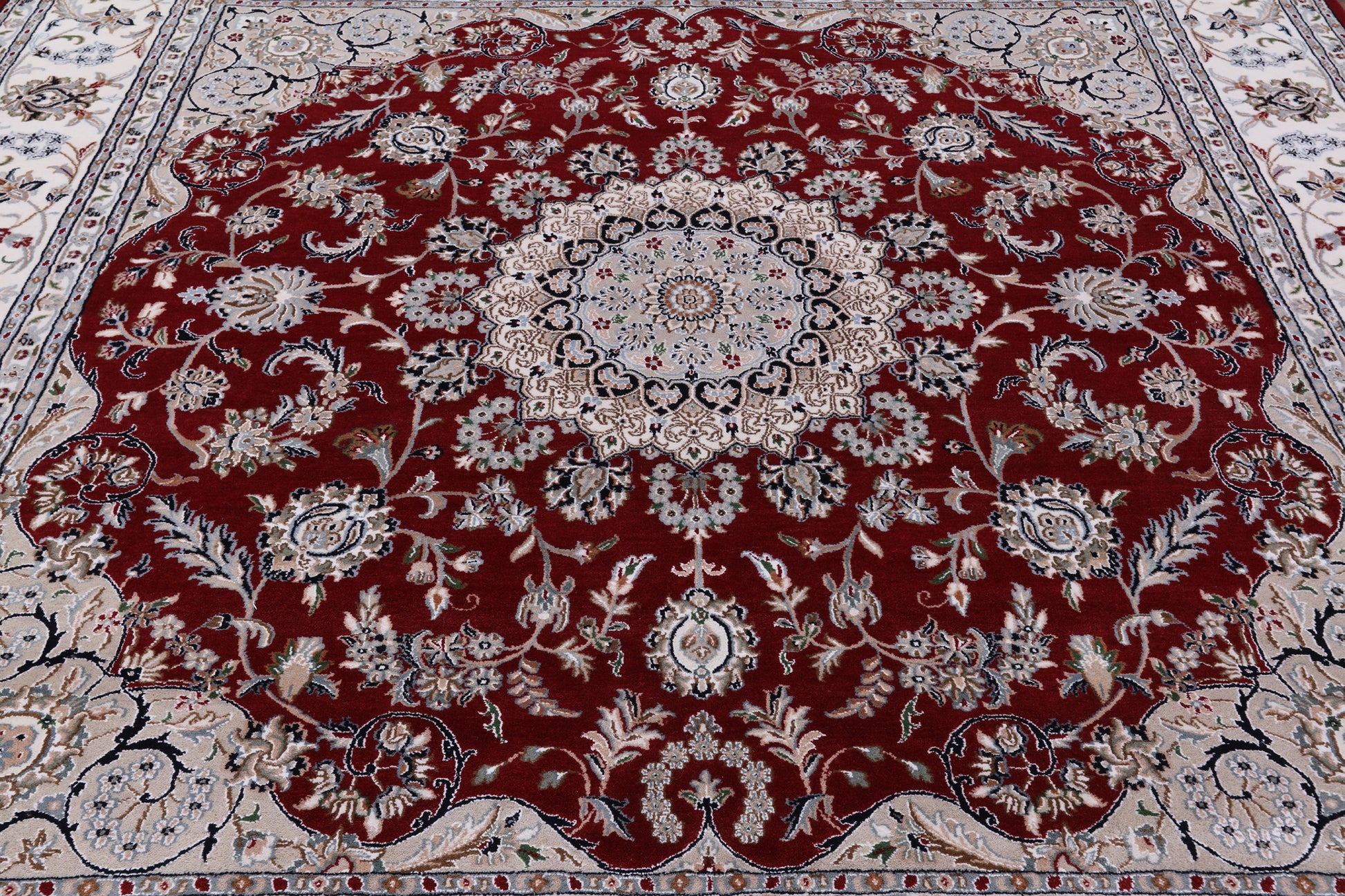 Square Persian Nain Hand Knotted Wool & Silk Rug - 8' 11" X 9' 1" - Golden Nile