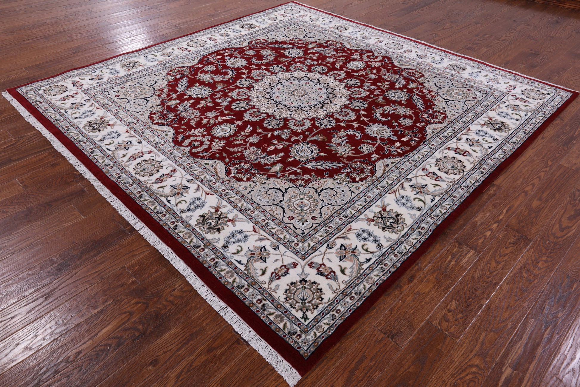 Square Persian Nain Hand Knotted Wool & Silk Rug - 8' 11" X 9' 1" - Golden Nile