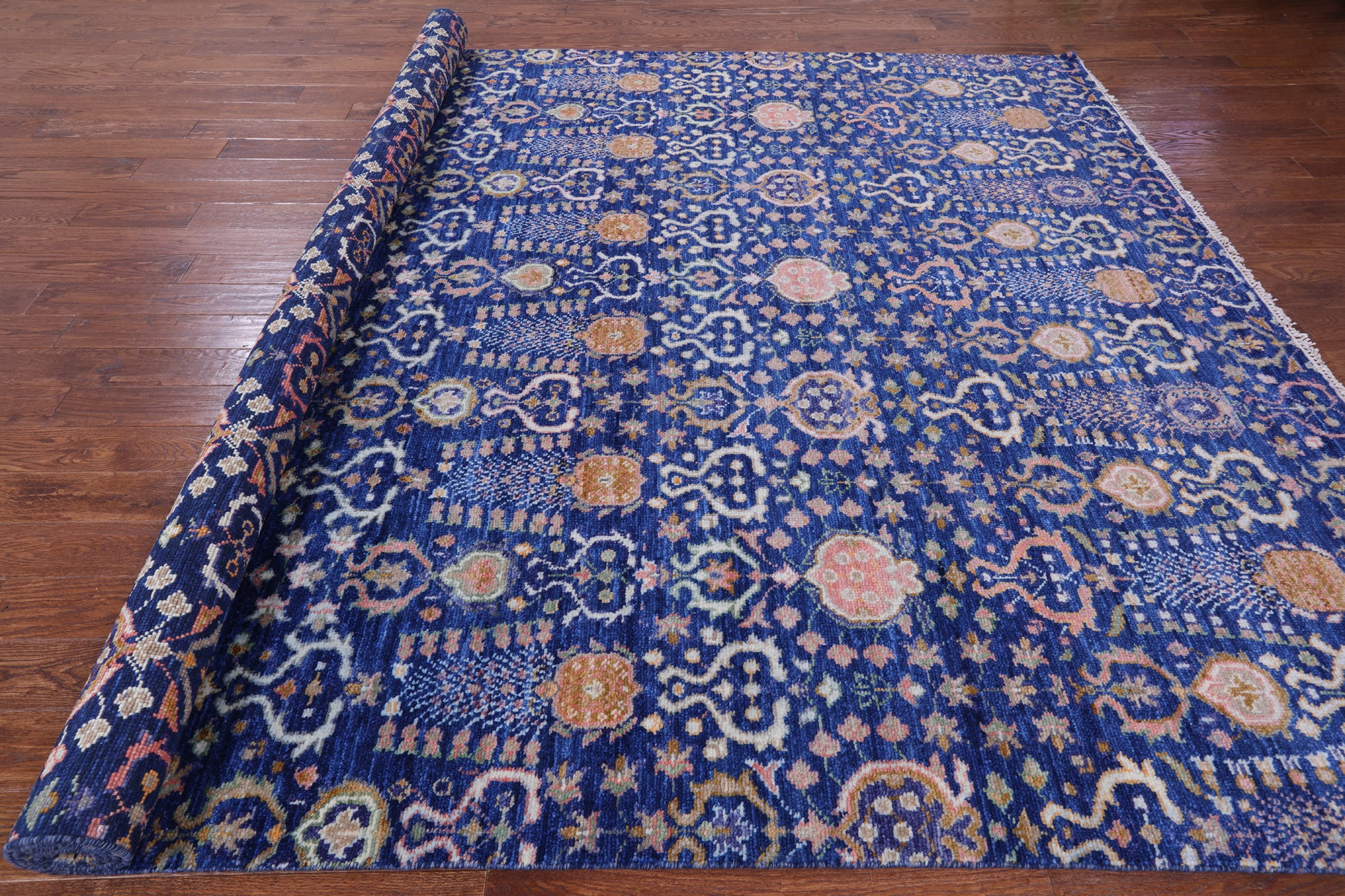 Blue Turkish Oushak Hand Knotted Wool Rug - 9' 3" X 12' 2" - Golden Nile