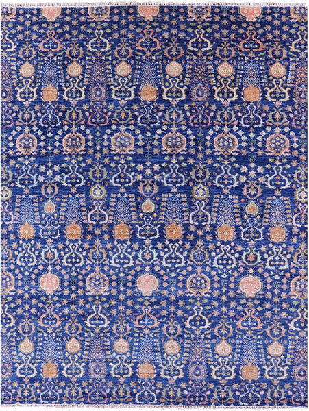 Blue Turkish Oushak Hand Knotted Wool Rug - 9' 3" X 12' 2" - Golden Nile