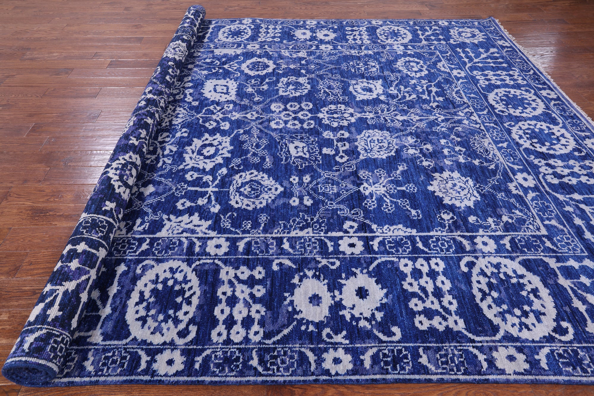 Blue Turkish Oushak Hand Knotted Wool Rug - 9' 3" X 11' 11" - Golden Nile