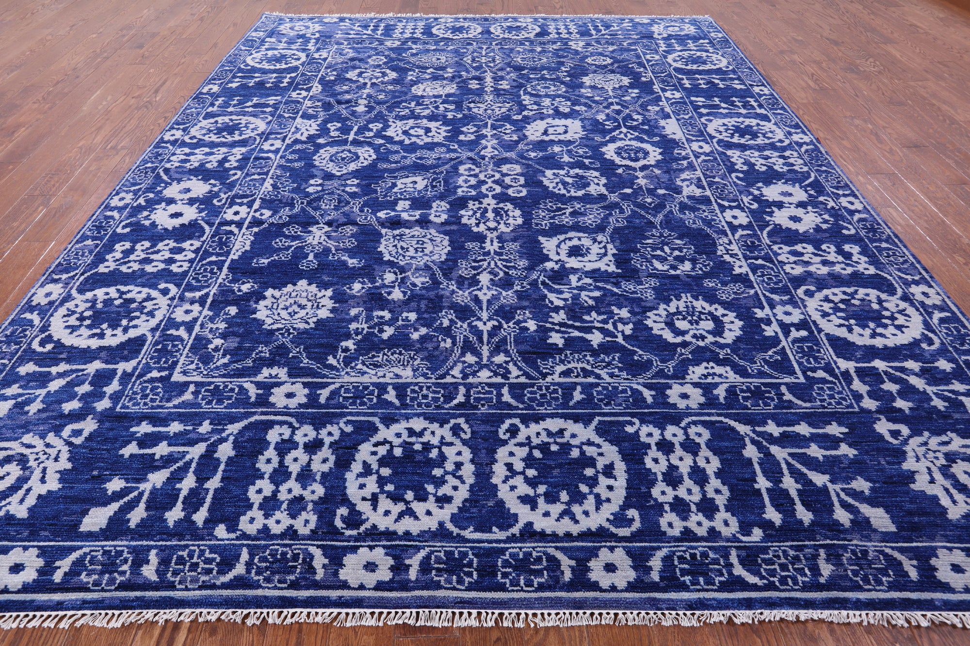 Blue Turkish Oushak Hand Knotted Wool Rug - 9' 3" X 11' 11" - Golden Nile