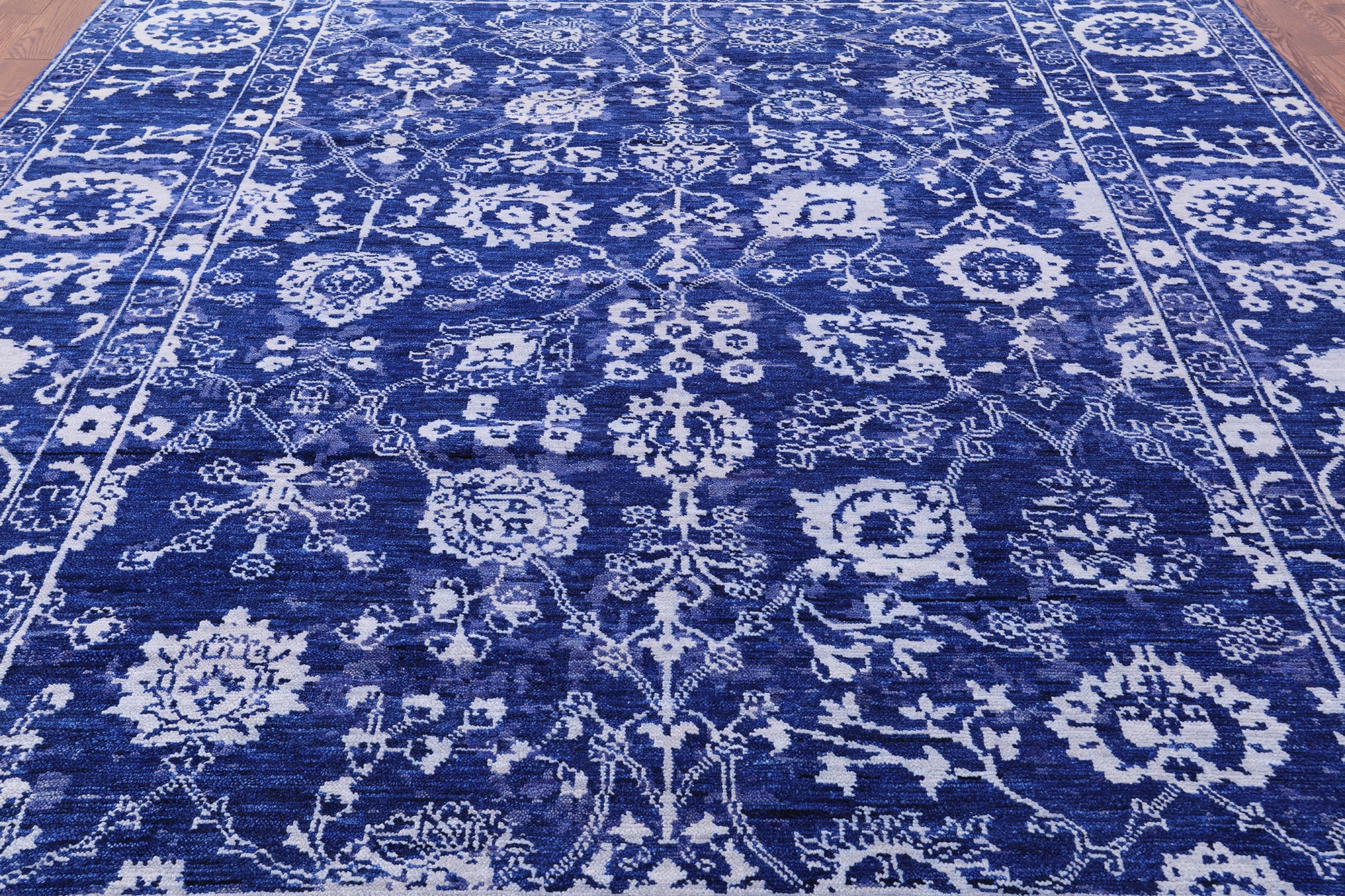 Blue Turkish Oushak Hand Knotted Wool Rug - 9' 3" X 11' 11" - Golden Nile