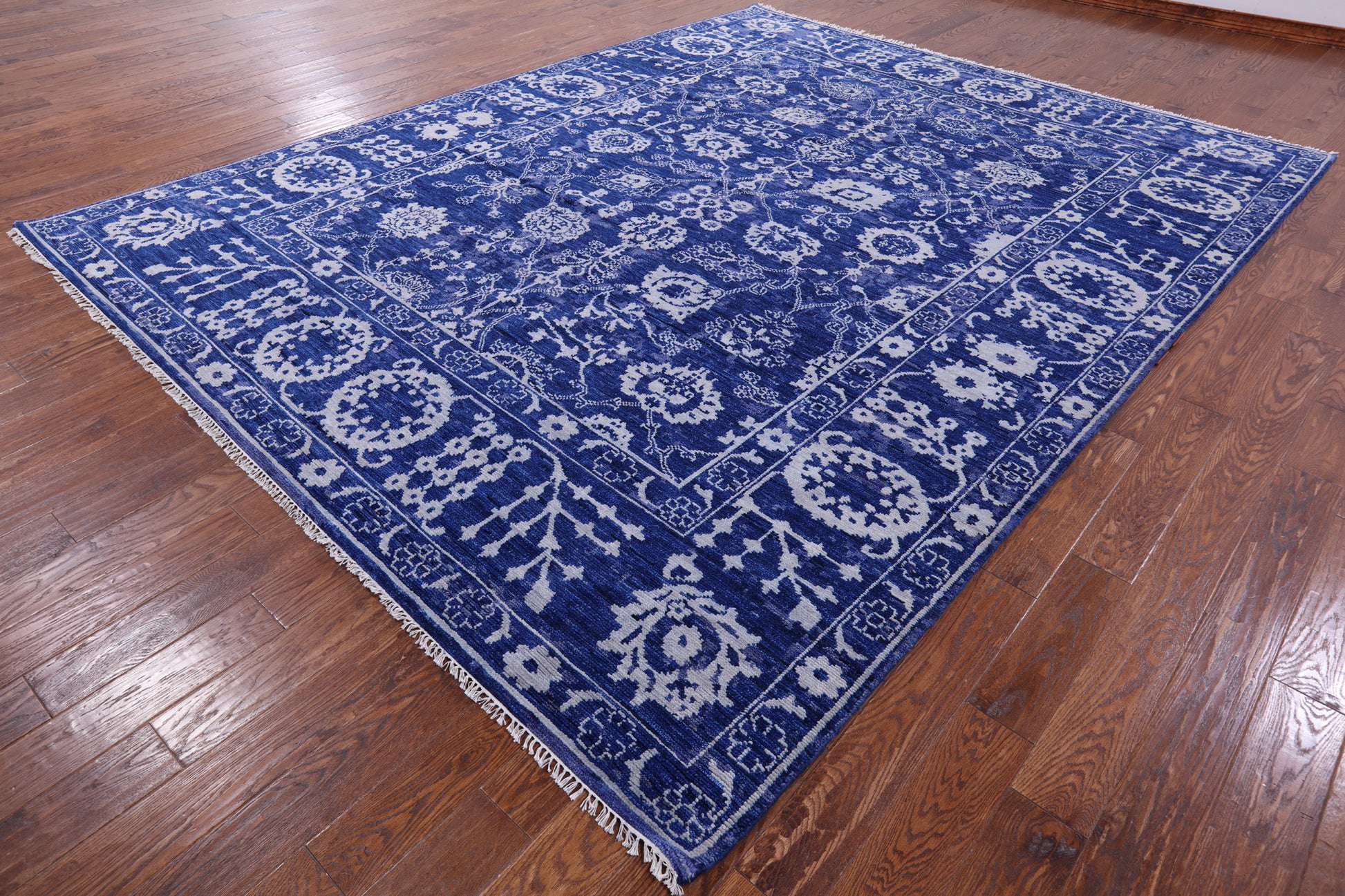 Blue Turkish Oushak Hand Knotted Wool Rug - 9' 3" X 11' 11" - Golden Nile