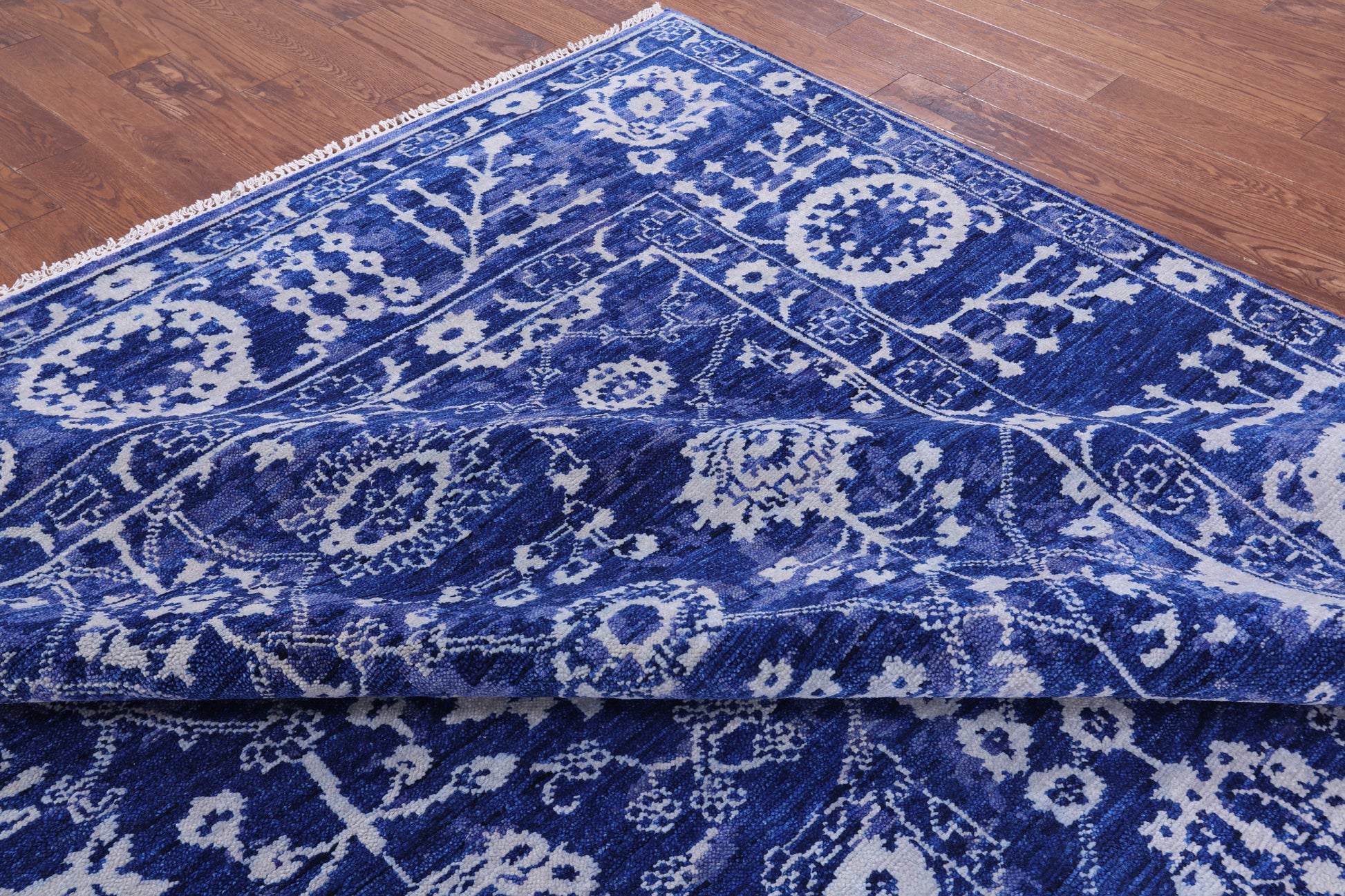 Blue Turkish Oushak Hand Knotted Wool Rug - 9' 3" X 11' 11" - Golden Nile