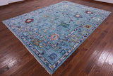 Blue Turkish Oushak Handmade Wool Rug - 9' 1" X 12' 2" - Golden Nile