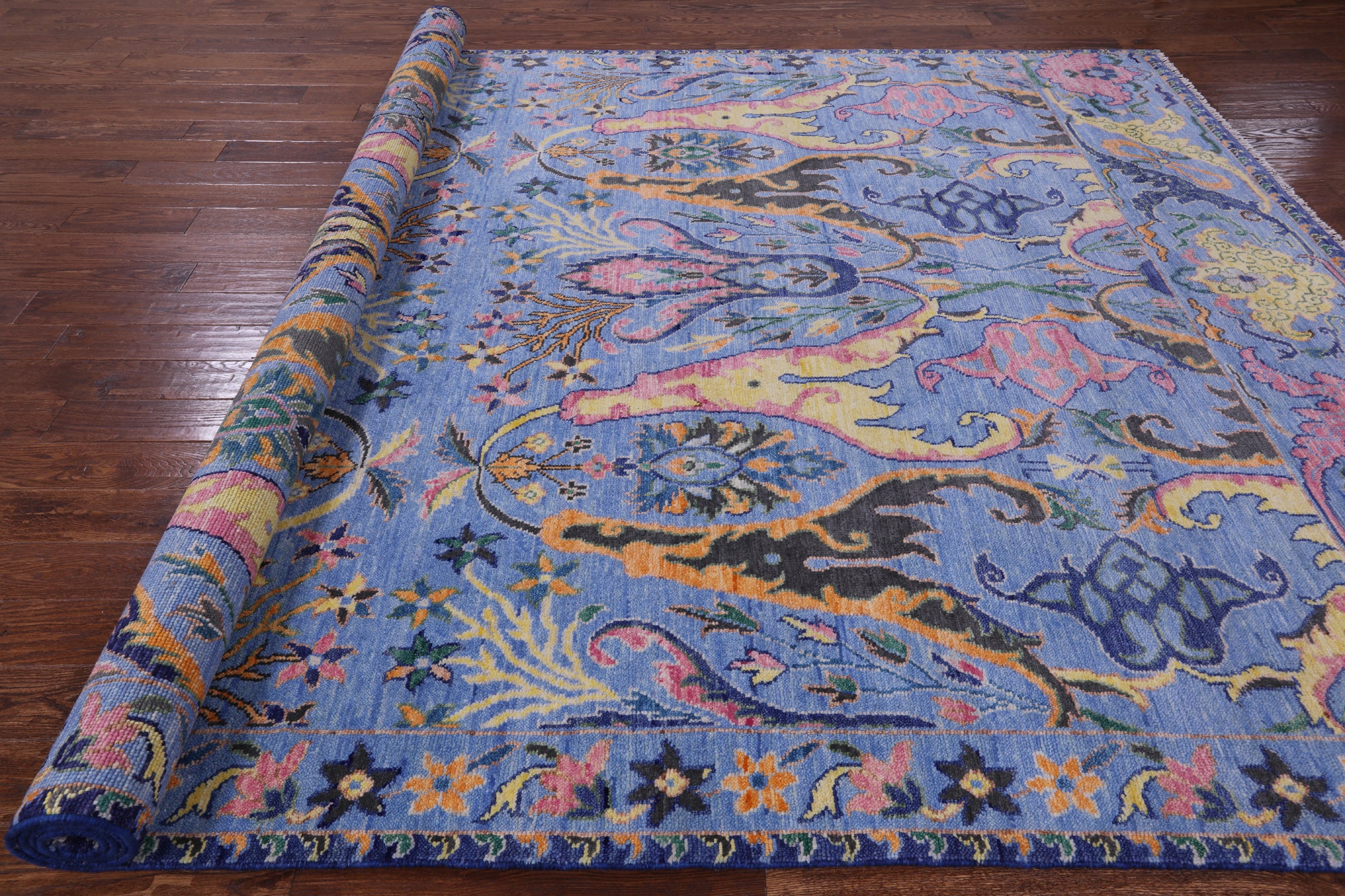 Blue Turkish Oushak Hand Knotted Wool Rug - 9' 2" X 12' 3" - Golden Nile