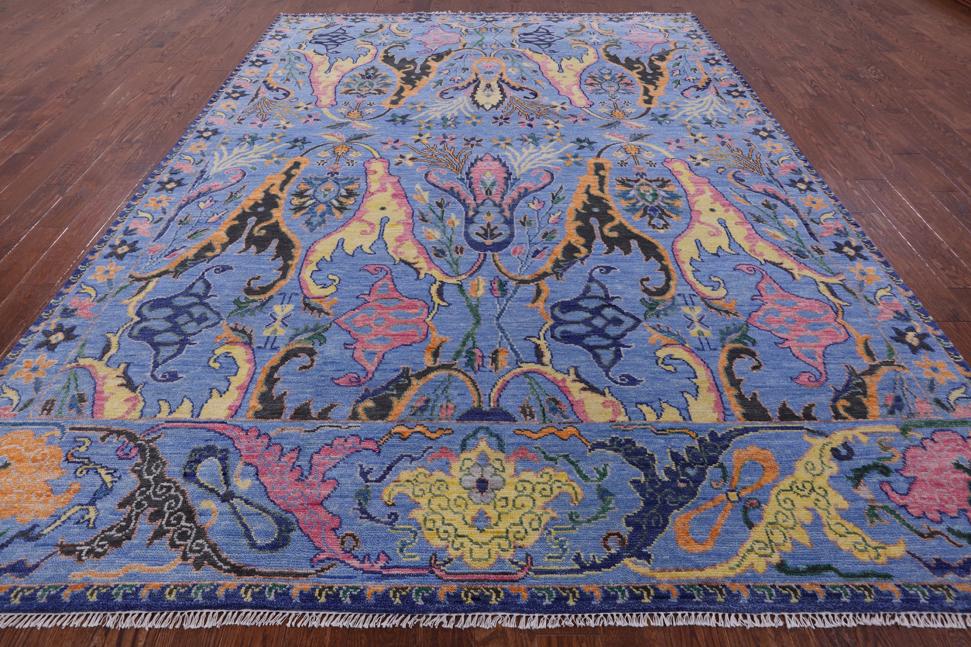 Blue Turkish Oushak Hand Knotted Wool Rug - 9' 2" X 12' 3" - Golden Nile