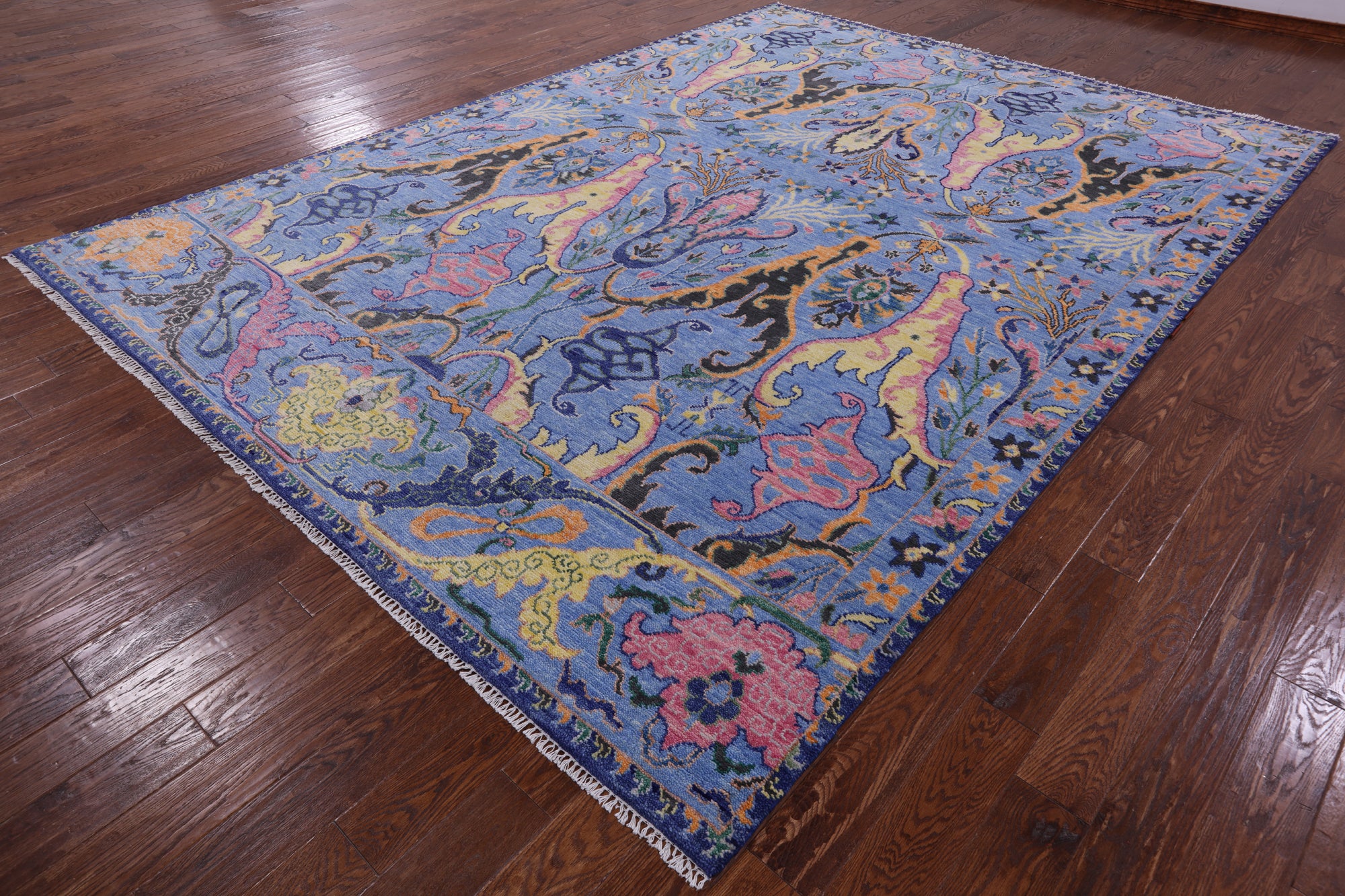 Blue Turkish Oushak Hand Knotted Wool Rug - 9' 2" X 12' 3" - Golden Nile