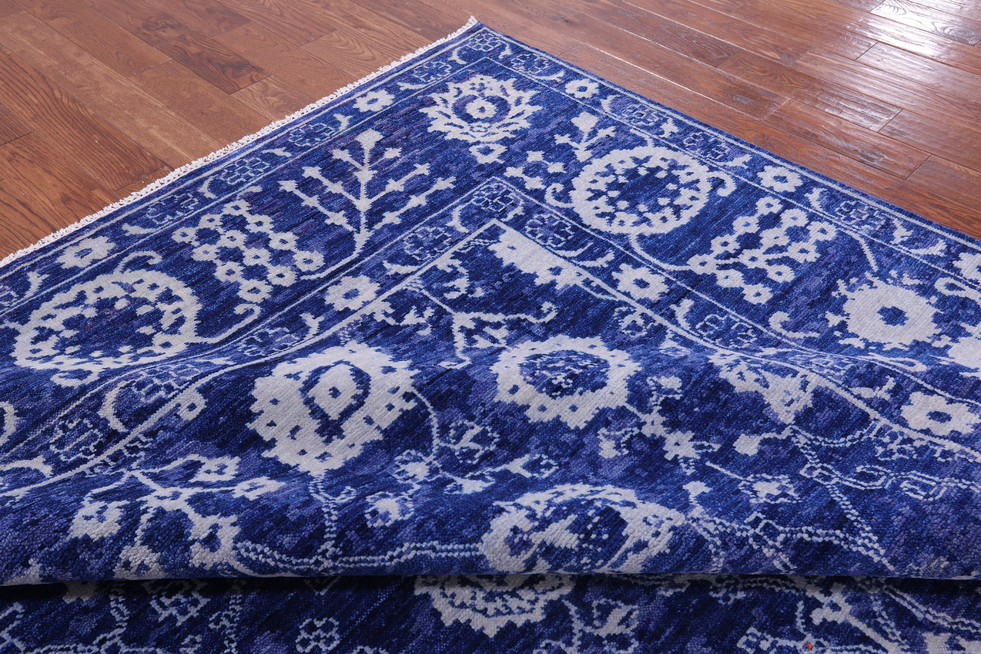 Blue Square Turkish Oushak Hand Knotted Wool Rug - 9' 3" X 9' 2" - Golden Nile