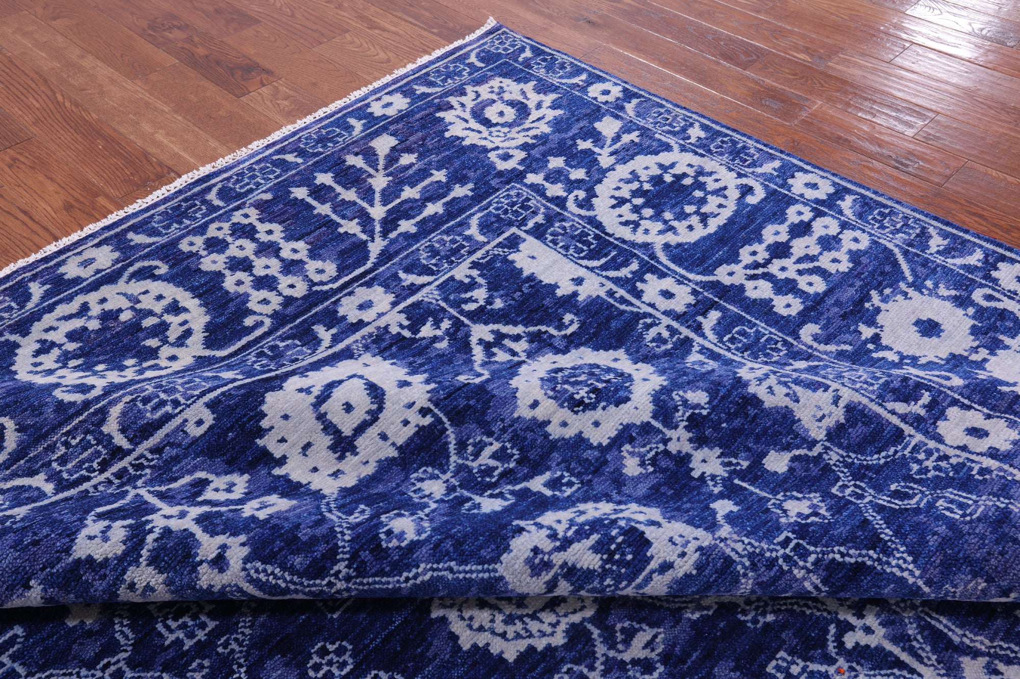 Blue Square Turkish Oushak Hand Knotted Wool Rug - 9' 3" X 9' 2" - Golden Nile