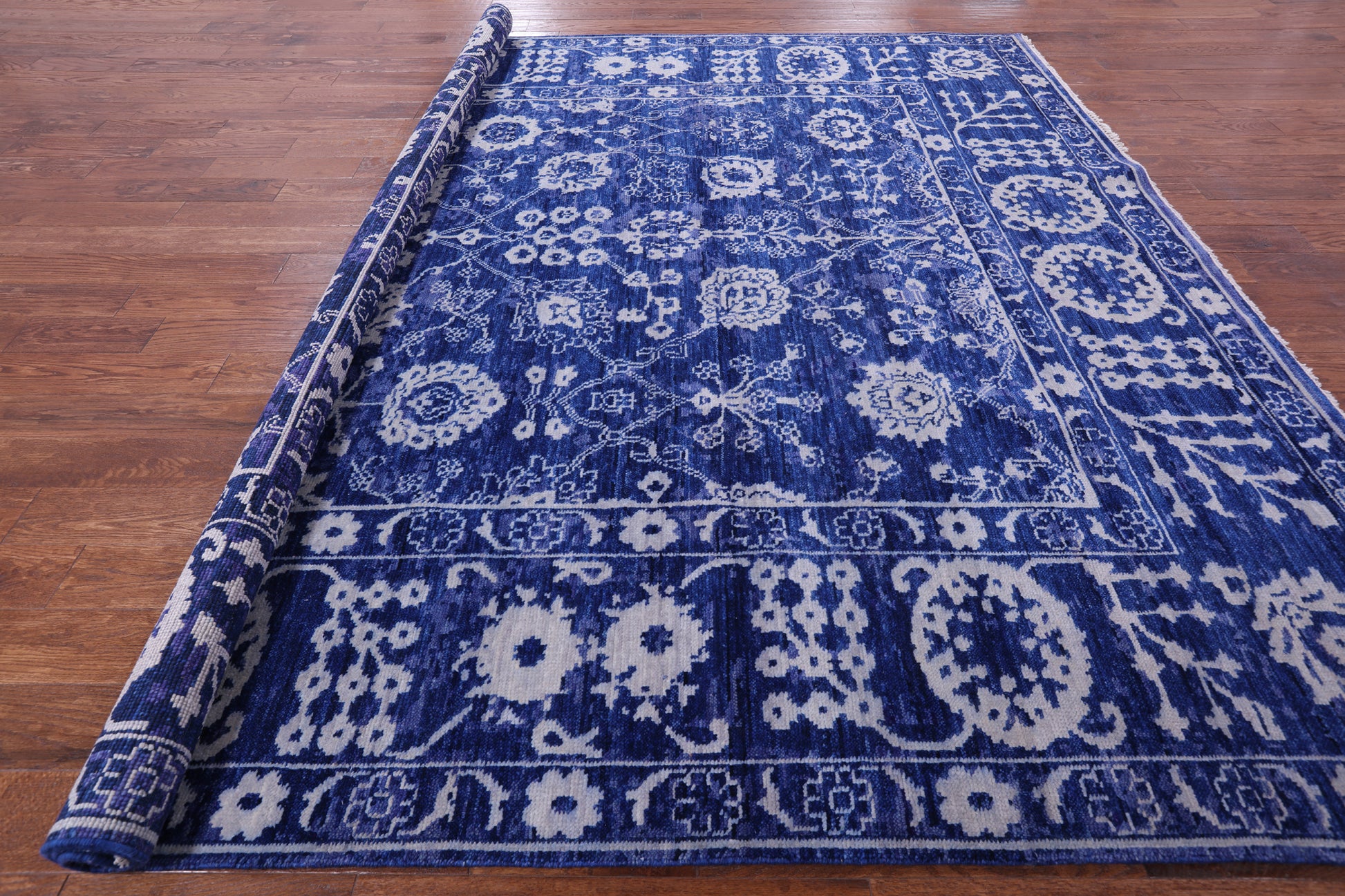 Blue Square Turkish Oushak Hand Knotted Wool Rug - 9' 3" X 9' 2" - Golden Nile