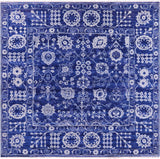 Blue Square Turkish Oushak Hand Knotted Wool Rug - 9' 3" X 9' 2" - Golden Nile