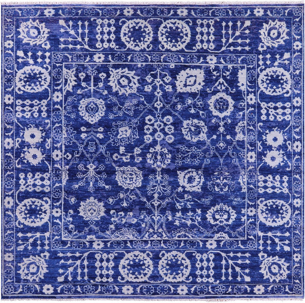 Blue Square Turkish Oushak Hand Knotted Wool Rug - 9' 3" X 9' 2" - Golden Nile