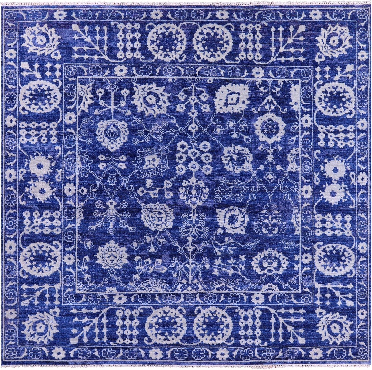 Blue Square Turkish Oushak Hand Knotted Wool Rug - 9' 3" X 9' 2" - Golden Nile