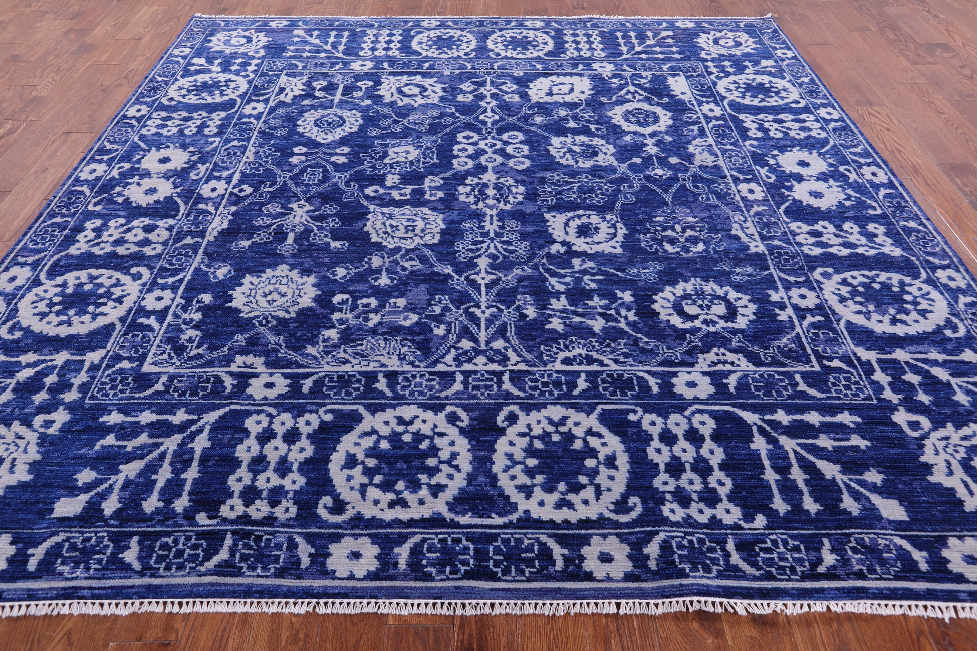 Blue Square Turkish Oushak Hand Knotted Wool Rug - 9' 3" X 9' 2" - Golden Nile
