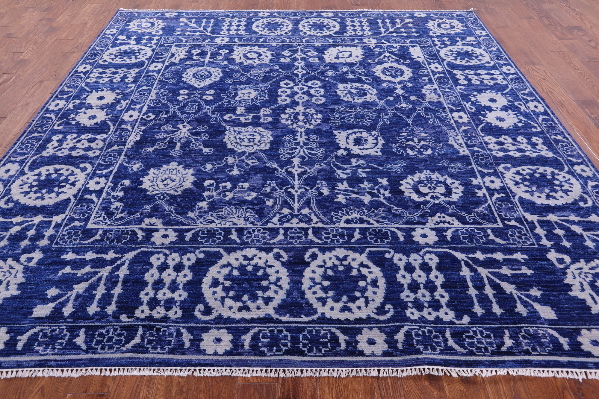 Blue Square Turkish Oushak Hand Knotted Wool Rug - 9' 3" X 9' 2" - Golden Nile