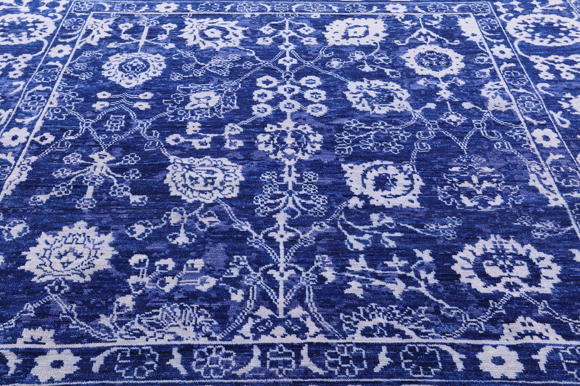 Blue Square Turkish Oushak Hand Knotted Wool Rug - 9' 3" X 9' 2" - Golden Nile