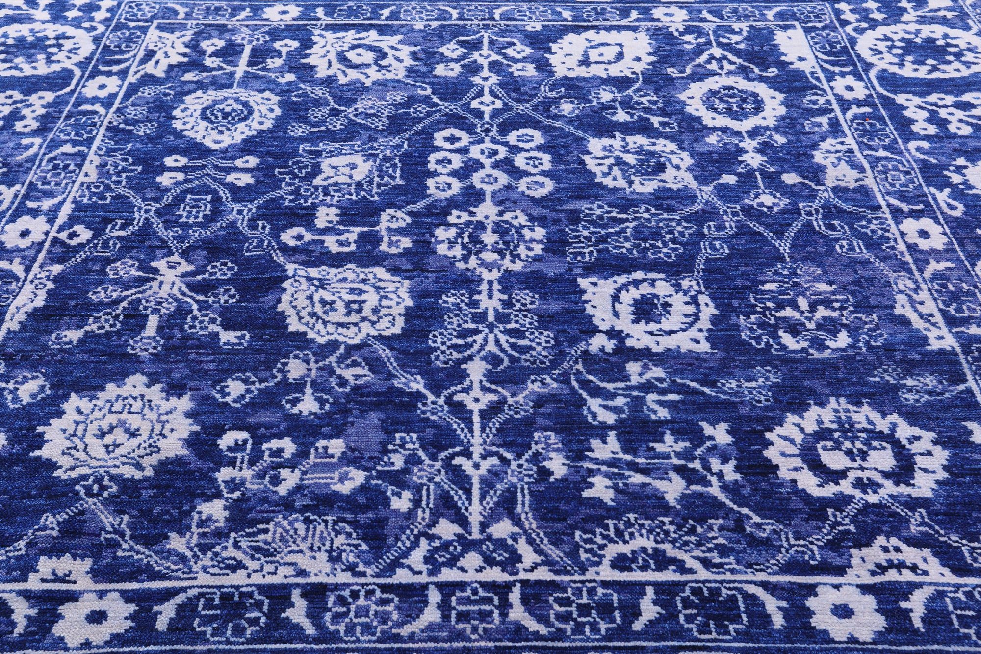 Blue Square Turkish Oushak Hand Knotted Wool Rug - 9' 3" X 9' 2" - Golden Nile