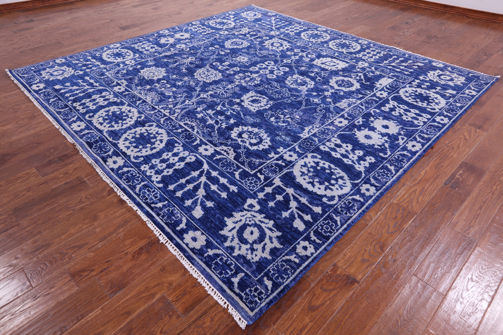 Blue Square Turkish Oushak Hand Knotted Wool Rug - 9' 3" X 9' 2" - Golden Nile
