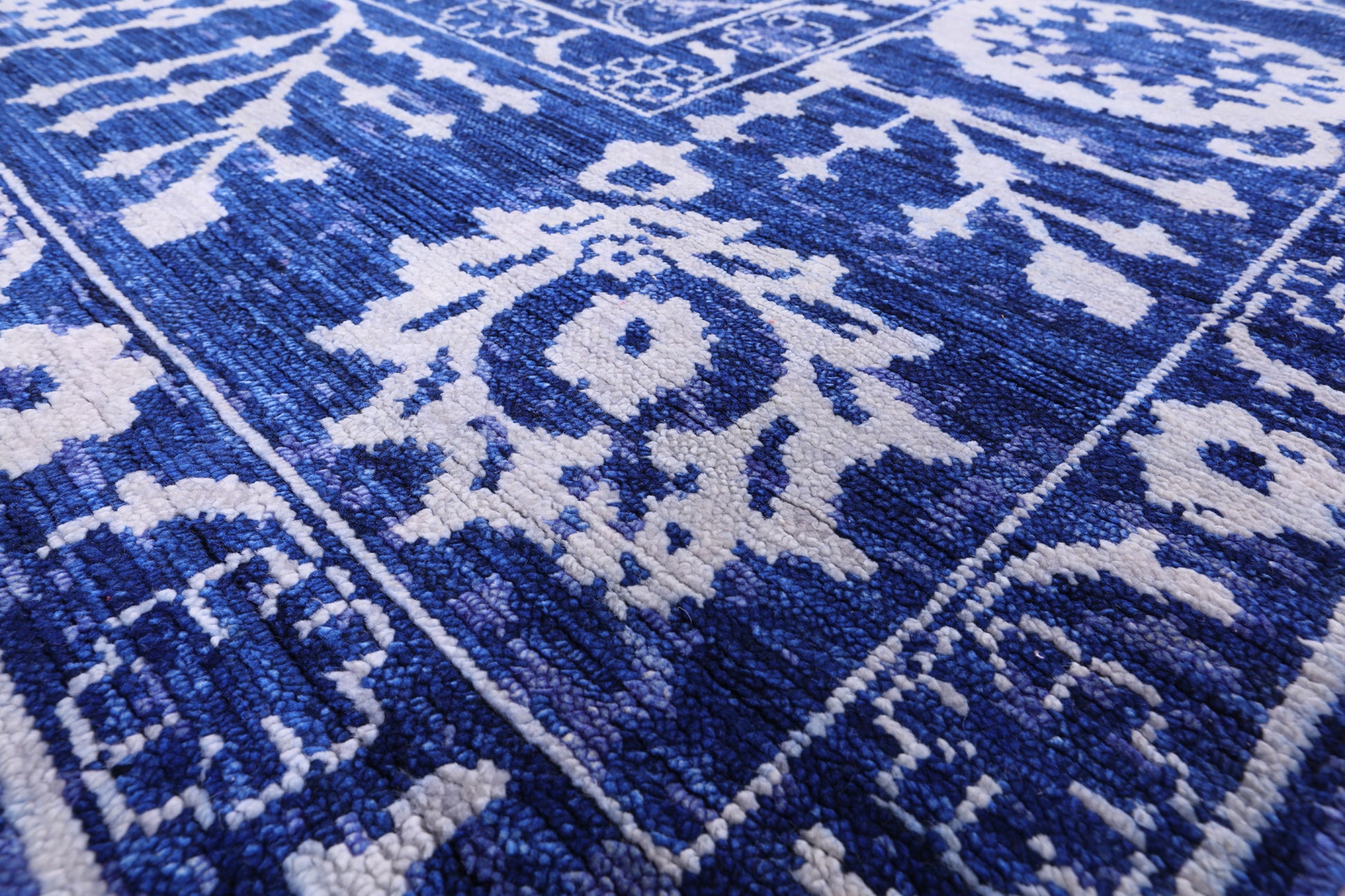 Blue Square Turkish Oushak Hand Knotted Wool Rug - 9' 3" X 9' 2" - Golden Nile