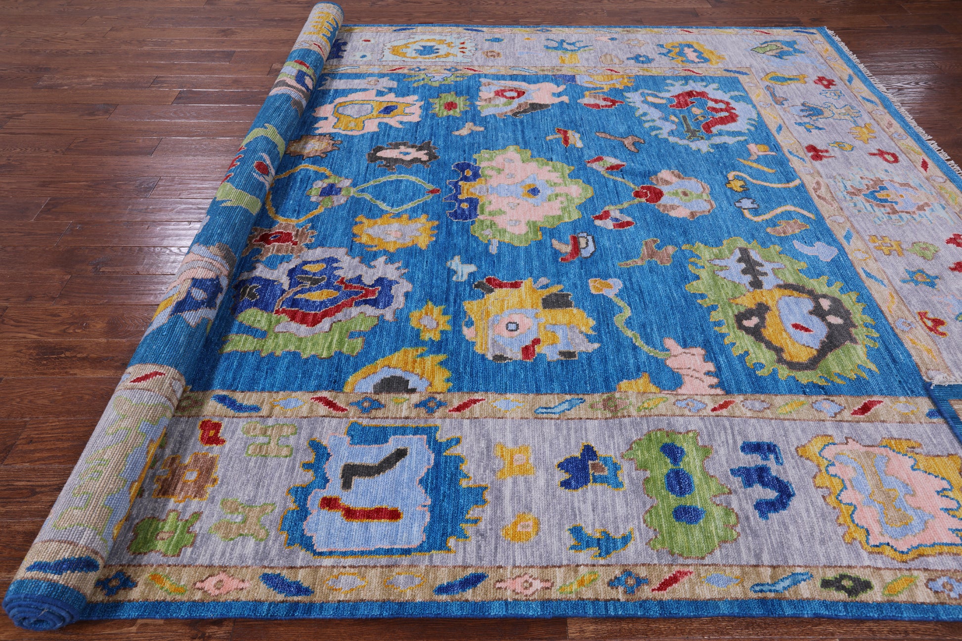 Blue Turkish Oushak Hand Knotted Wool Rug - 9' 2" X 12' 3" - Golden Nile