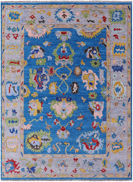 Blue Turkish Oushak Hand Knotted Wool Rug - 9' 2" X 12' 3" - Golden Nile