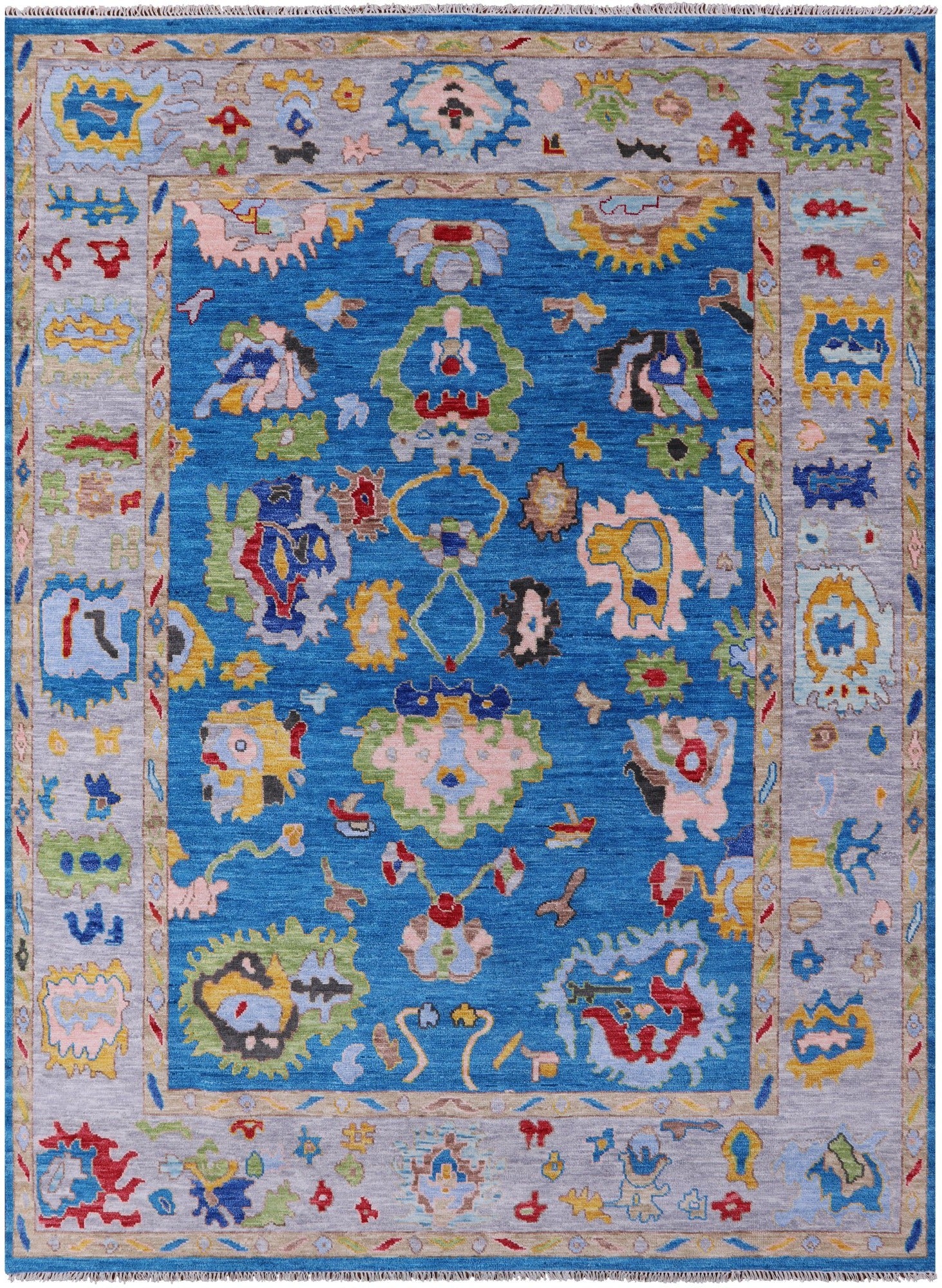 Blue Turkish Oushak Hand Knotted Wool Rug - 9' 2" X 12' 3" - Golden Nile