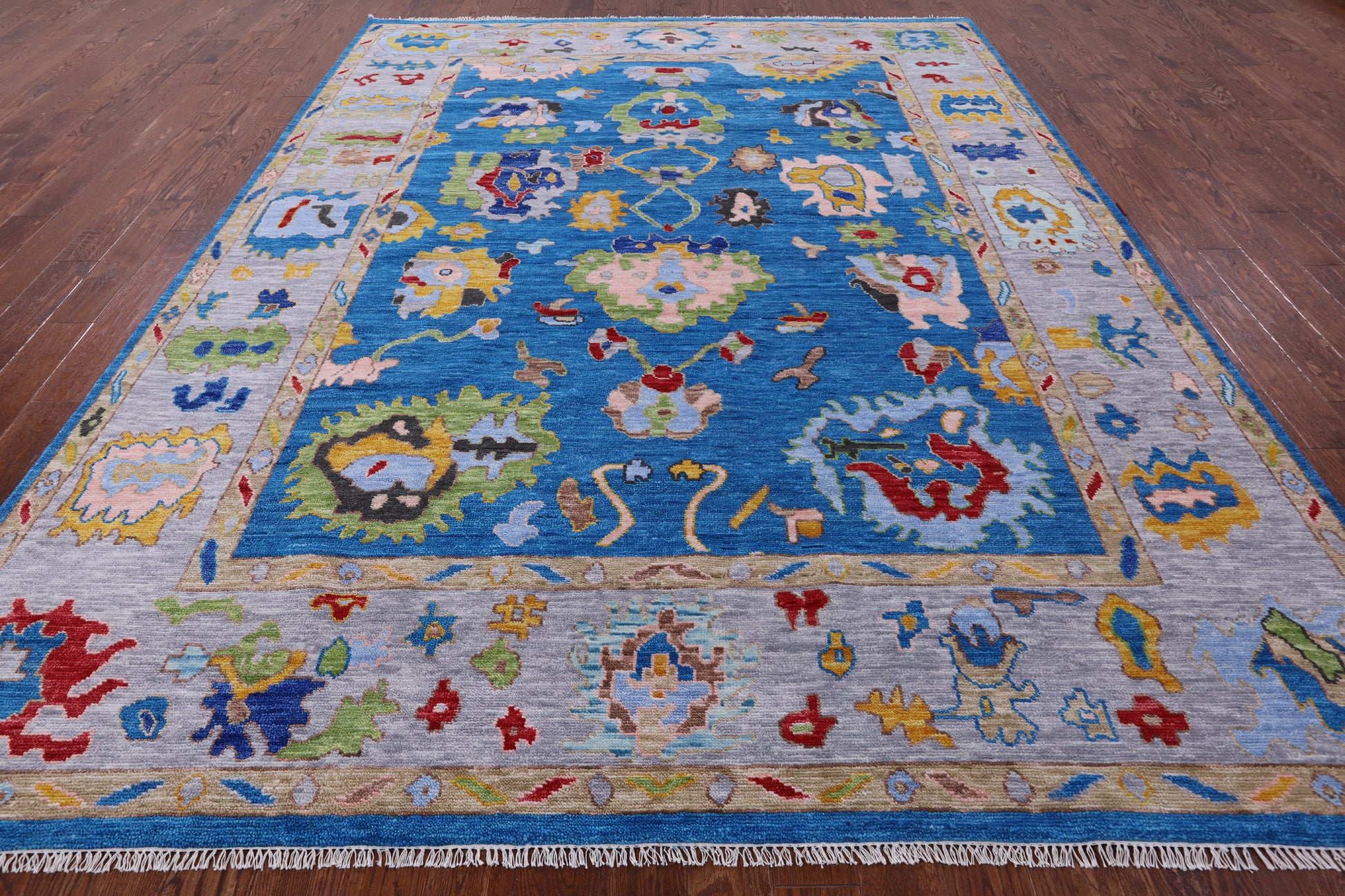 Blue Turkish Oushak Hand Knotted Wool Rug - 9' 2" X 12' 3" - Golden Nile