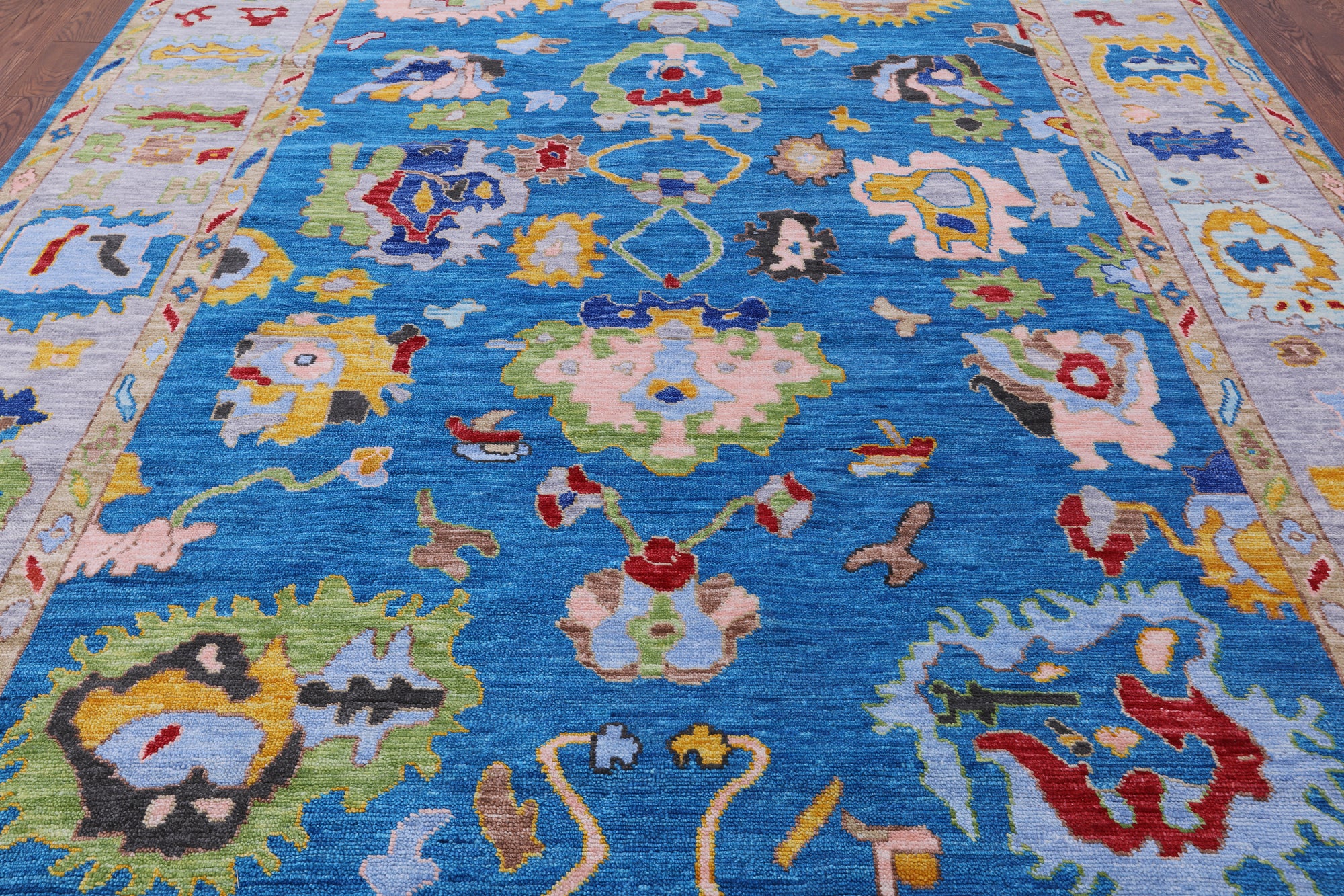Blue Turkish Oushak Hand Knotted Wool Rug - 9' 2" X 12' 3" - Golden Nile